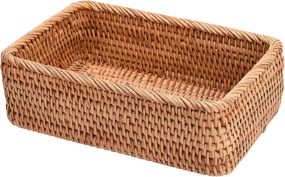Rattan-Webkörbe, 30 x 20 x 9 cm, rechteckiger geflochtener Obstkorb, Weidenkörbe, Aufbewahrungskörbe zur Organisation der Dekoration für Eingangsbereich, Tisch,