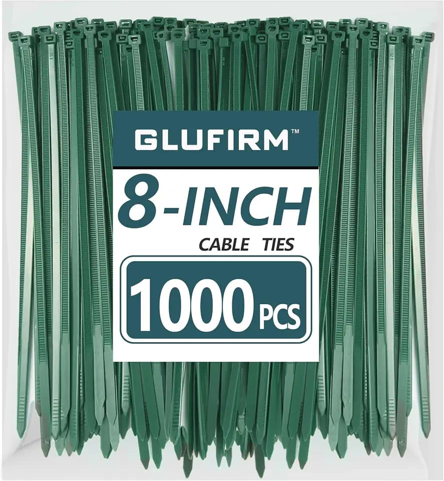 Green Zip Ties 8 inch (1000 Pack), 45lb Tensile Strength, Cable Ties for Indoor and Outdoor Use, UV and Cold Resistant Wire Ties for Home, Garden, Fencing, Glufirm