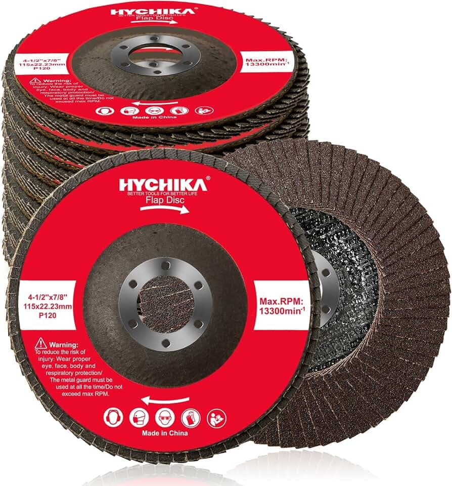 HYCHIKA Fächerschleifscheiben Professional Fächerscheiben Set 10 St, 115 x 22,23 mm in Profi Qualität 13300 RPM Max für Edelstahl, Metall und Holz