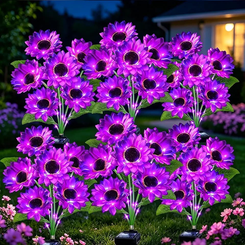 Solar Sunflower Lights 6 Pack with 36 Sunflower Solar Lights Outdoor Garden Decor, Gift for Mom Women Grandma,Waterproof Solar Flower Garden Stake Lights for Yard Landscape Patio Lawn Pathway (Purple)