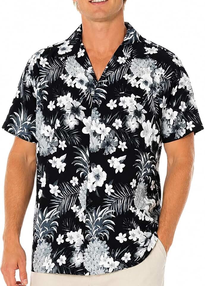 King Kameha Funky Hawaii Hemd Männer - Tropisches Hawaiihemd Herren Kurzarm mit Brusttasche & Ananas-Blumen-Print