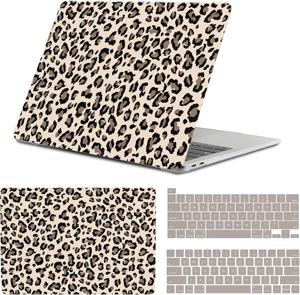 Compatible with MacBook pro 13 inch Case,2020 2019 2018 2017 2016(A2338 M1/A2159/A2251/A2289/A1989/A1706) with Touch ID and 2 Pack Keyboard Protectors,Laptop Hard Shell（Grey Leopard Cheetah）