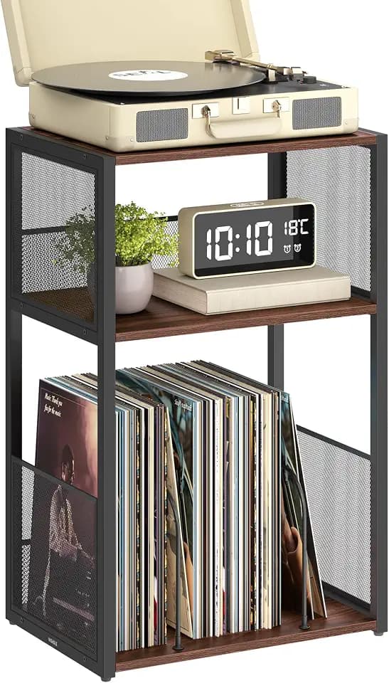 VASAGLE 3-Tier Record Player Stand, Vinyl Record Storage up to 100 Albums