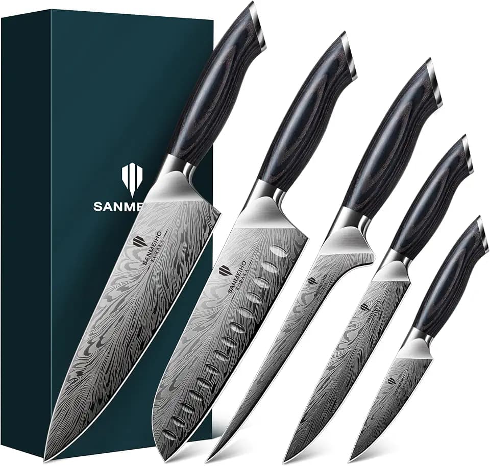 SANMEIHO Küchenmesser Set Japanisch 5-Teilig Pulverstahl, Profi Messer Set
