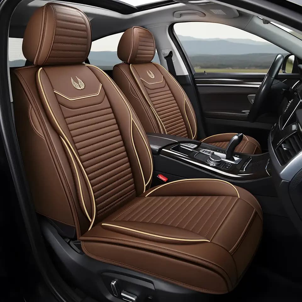 OASIS AUTO Car Seat Covers Full Set, Waterproof Full Coverage Leather Seat Covers, Luxury Universal Fit for SUV, Sedan, Pick-up Truck, Premium Interior Protectors (OD-008 Brown)