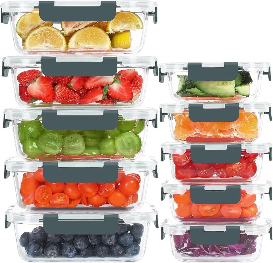 KOMUEE 10 Pack Glass Food Storage Containers with Lids
