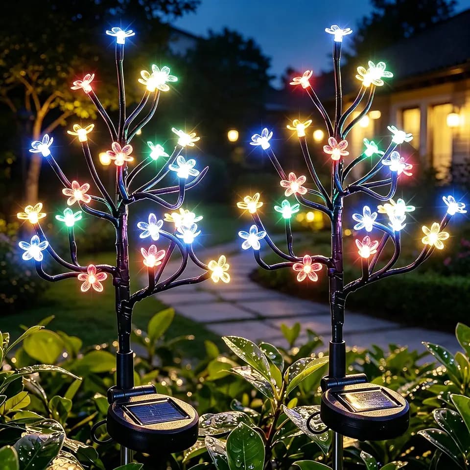2 Pack Solar Garden Lights Outdoor, Solar Lights Outdoor Flowers