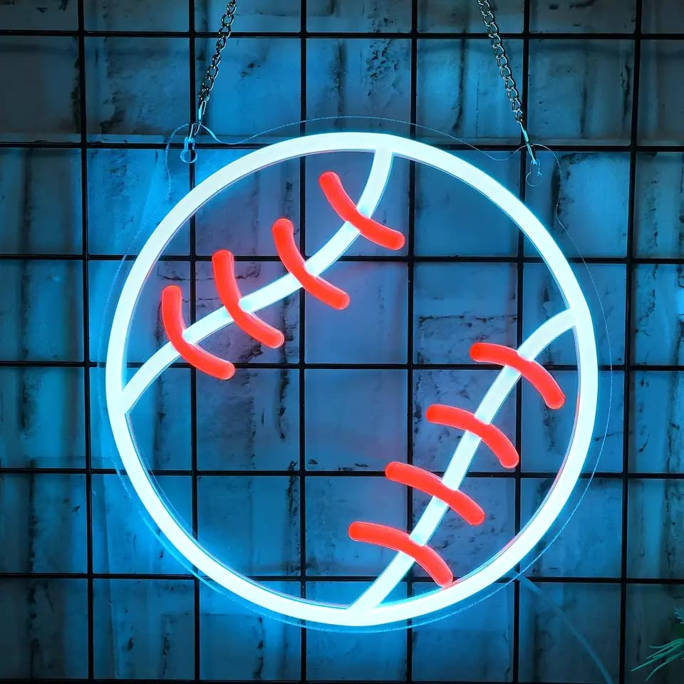 Baseball Neon Sign - Dimmable Sport Wall Decor with USB Power, Unique Gifts for Men & Boys 8-12, LED Bedroom Lights for Man Cave College Dorm Baseball Fan Accessories