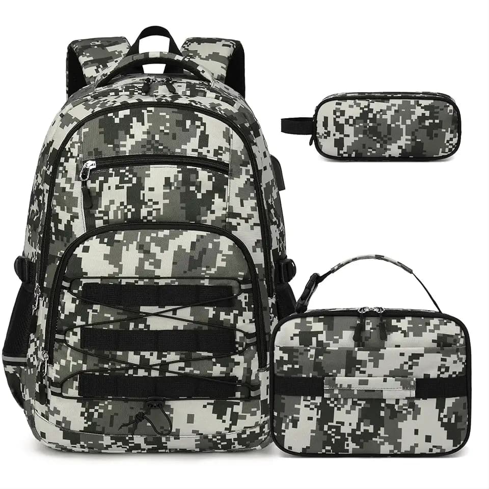 ACESAK 3PCS Camo Backpack for Boys with Lunch Box Pencil Case