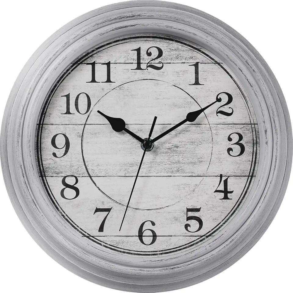 Retro/Vintage, 30,5 cm, dekorative Wanduhr, geräuschlos, batteriebetrieben, Nicht tickend, mit großen Zahlen, leicht zu lesen, für Zuhause, Badezimmer, Büro (grau)