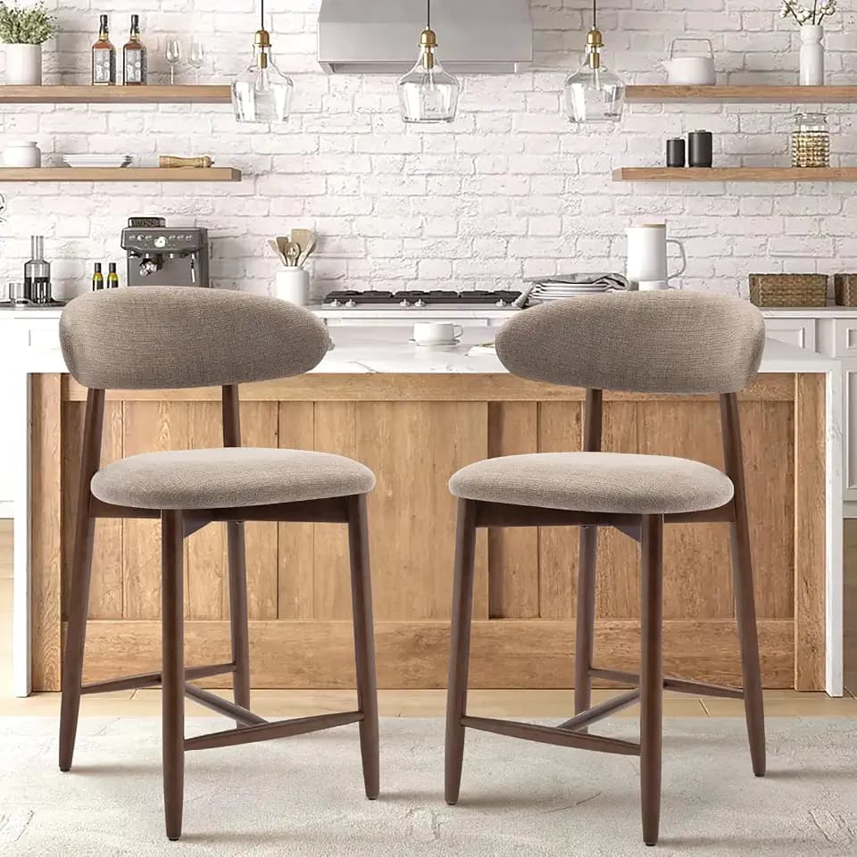 COLAMY Barhocker 2er Set, Bar Hocker mit Lehne, Küchenstühle mit Rückenlehne, Barstuhle mit Holzbeinen für Küche, Bar, Esszimmer, Büro, Kamel