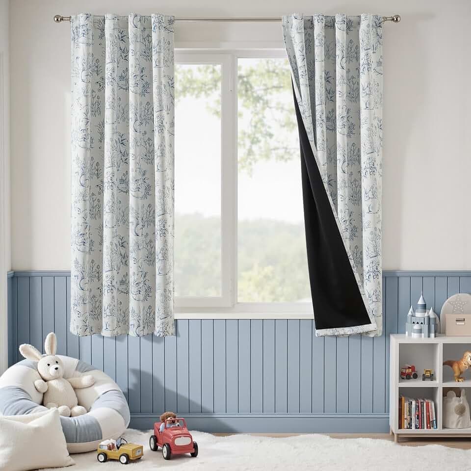 jinchan Blue Blackout Curtains W38xL63 Woodland Back Tab 2 Panels