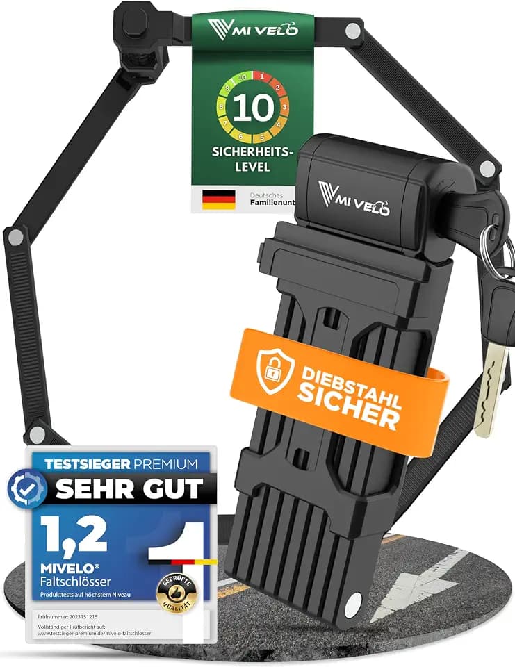 MIVELO Fahrradschloss Faltschloss hohe Sicherheit 120cm lang I Fahrrad Schloss mit Schlüssel inkl. Halterung I Ideal für E Bike, MTB & Rennrad I Bike Lock