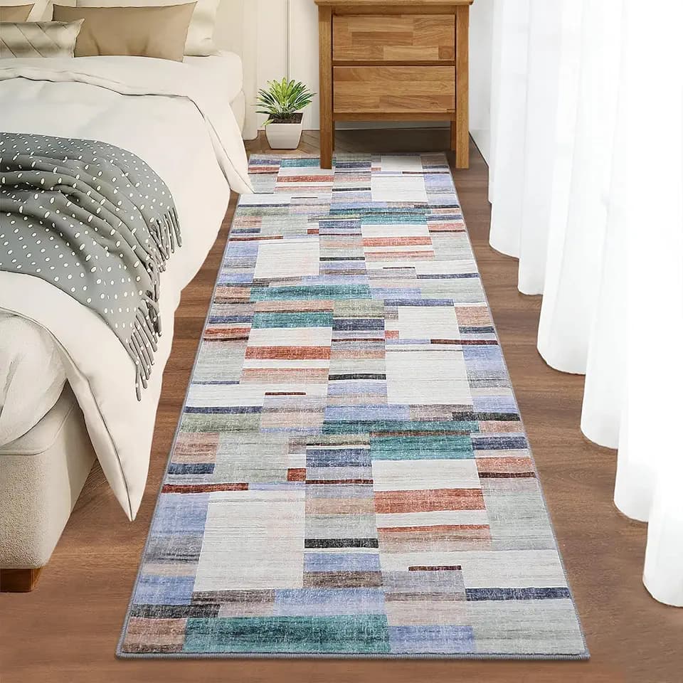 GlowSol Modern Washable Runner Rug 2x6 Geometric for Bedroom Decor Entry Soft Throw with Rubber Backing Non Slip Carpet Kitchen Multi 2'x6'