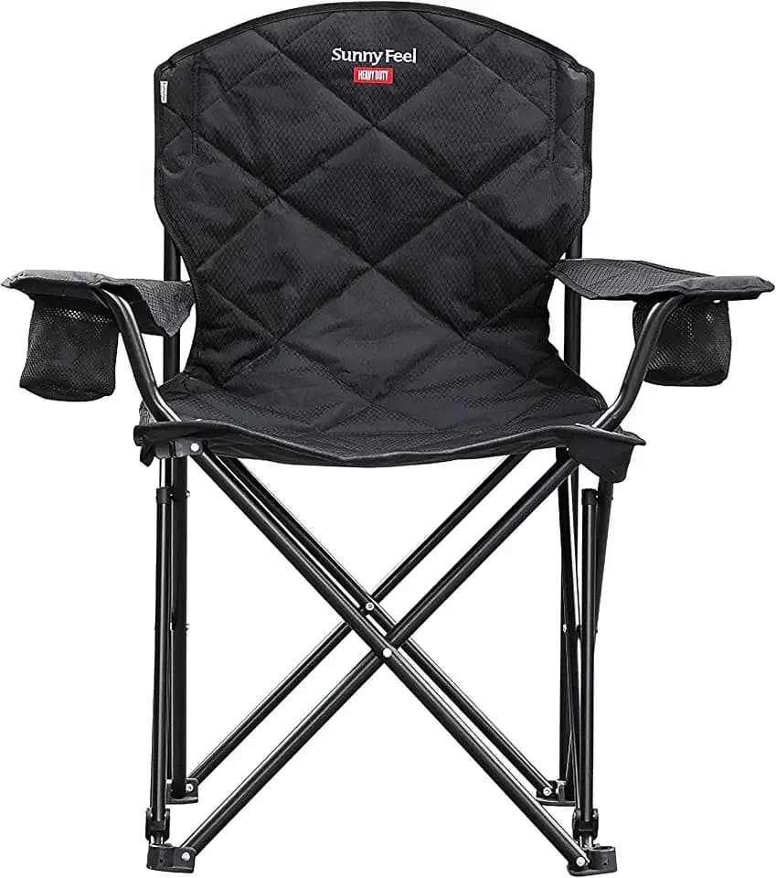 SUNNYFEEL XXL Oversized Camping Chair Heavy Duty 800 LBS for Big Tall People Padded Portable Folding Quad Lawn Chairs with Armrest Cup Holder & Pocket for Outdoor/Travel/Picnic/Camp/Sports