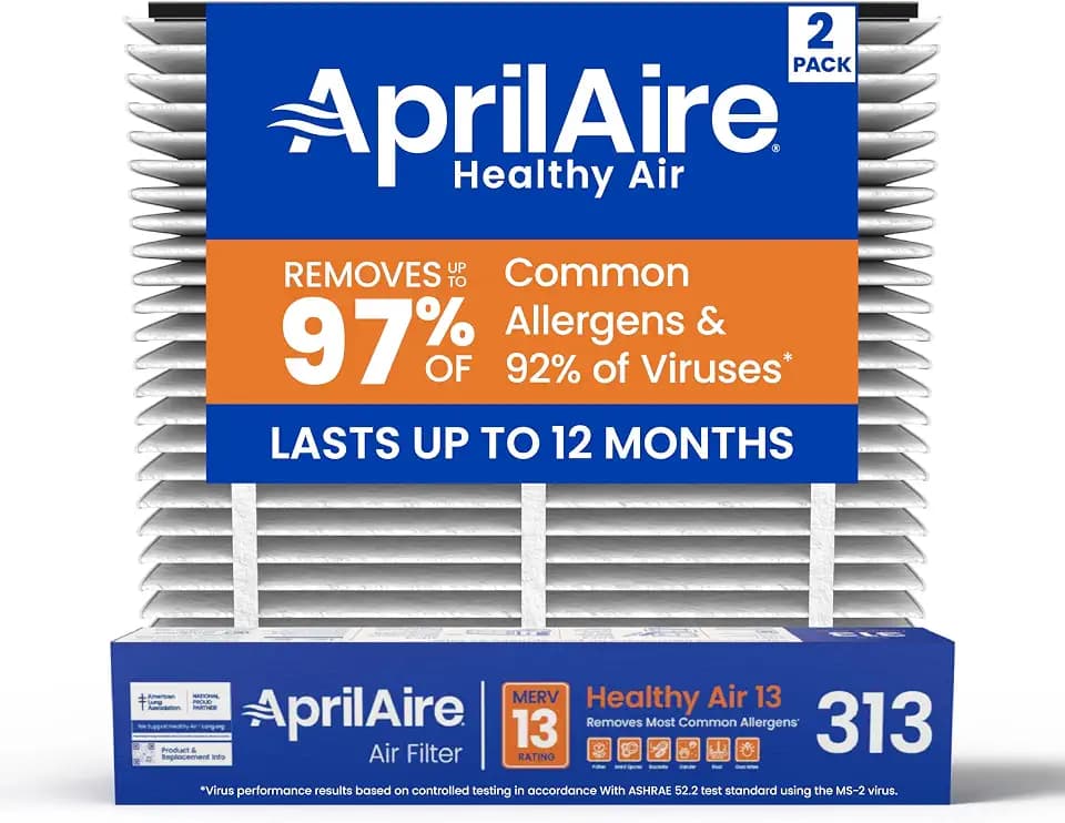 AprilAire 313 Replacement Filter for AprilAire Whole House Air Purifiers - MERV 13, Healthy Home Allergy, 20x20x4 Air Filter (Pack of 2)