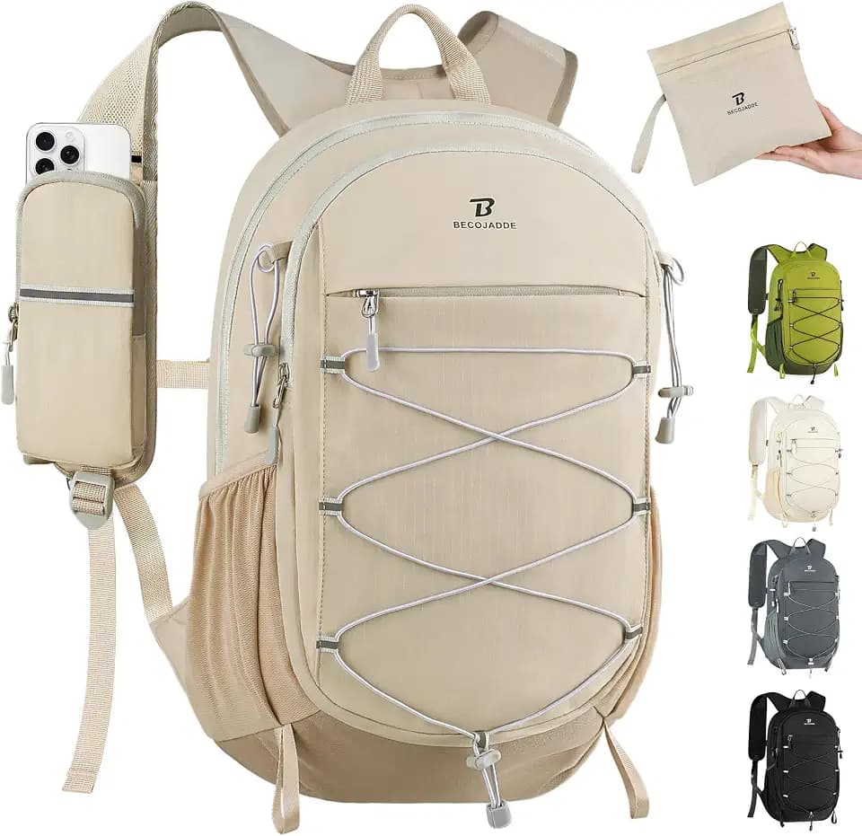BECOJADDE 15L Kleiner Wanderrucksack Tagesrucksack Herren Damen Leichter Faltbarer Rucksack mit Brustgurt und Rückenbelüftung für Wandern Daypack Travel Rad und Ausflug, Khaki