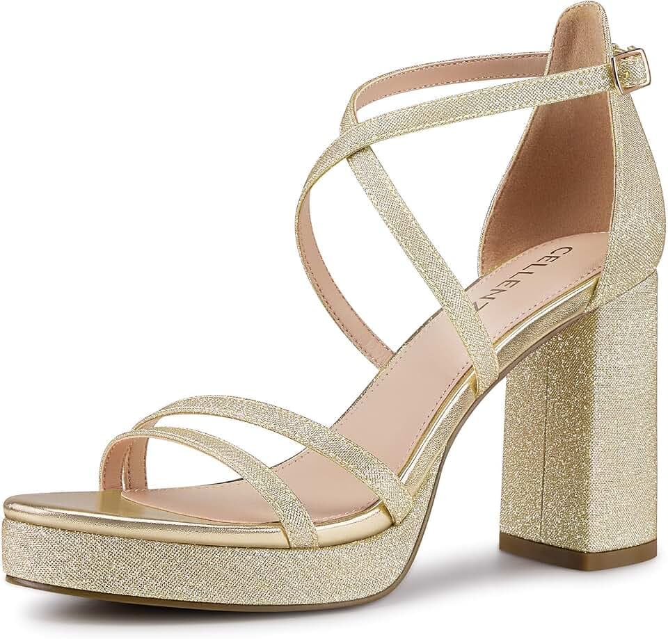CELLENZ Women Strappy Platform Heels: 3.4 Inch Comfort High Heels