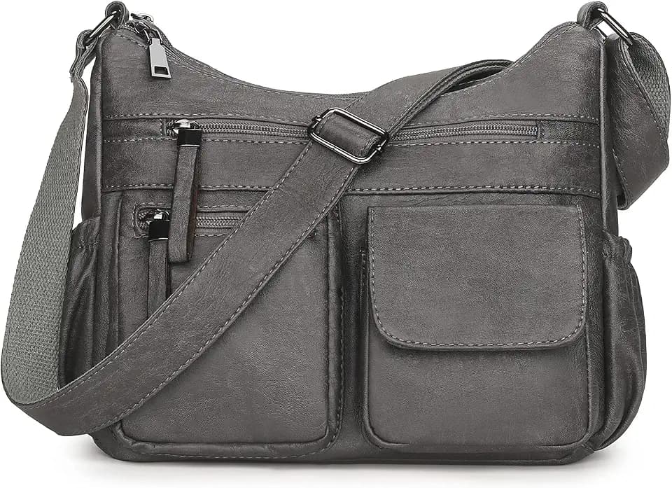 Artwell Fashion Hobo Crossbody Bag For Women Shoulder Bag PU Leather Handbags Purses Multi Pocket Zipper Messenger Tote Bag