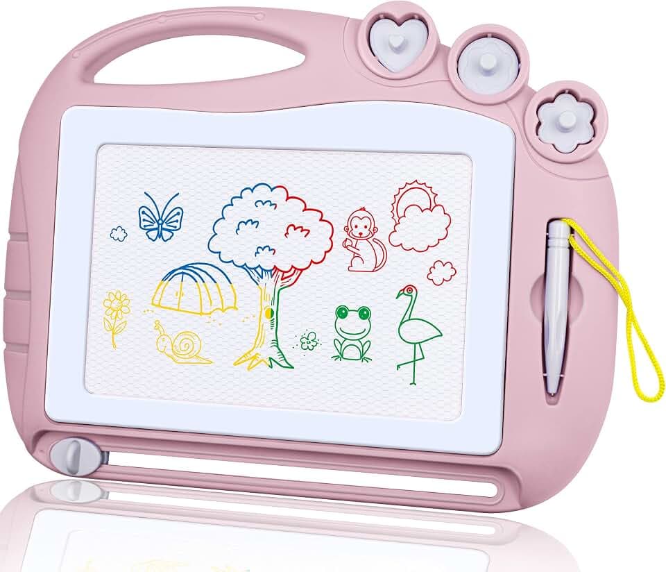AiTuiTui Zaubertafel Maltafel Magnettafel Reisegröße,Magnetische Zaubertafeln Bunt Zeichenbrett Pädagogische Spielzeug-Geschenk mit 3 Stempel für Kinder 3 4 5 Jahre (Hell-Pink)