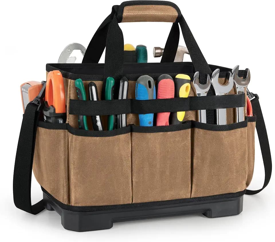 Marscamd Waxed Canvas Tool Bag with Hard Bottom and 8 Pockets