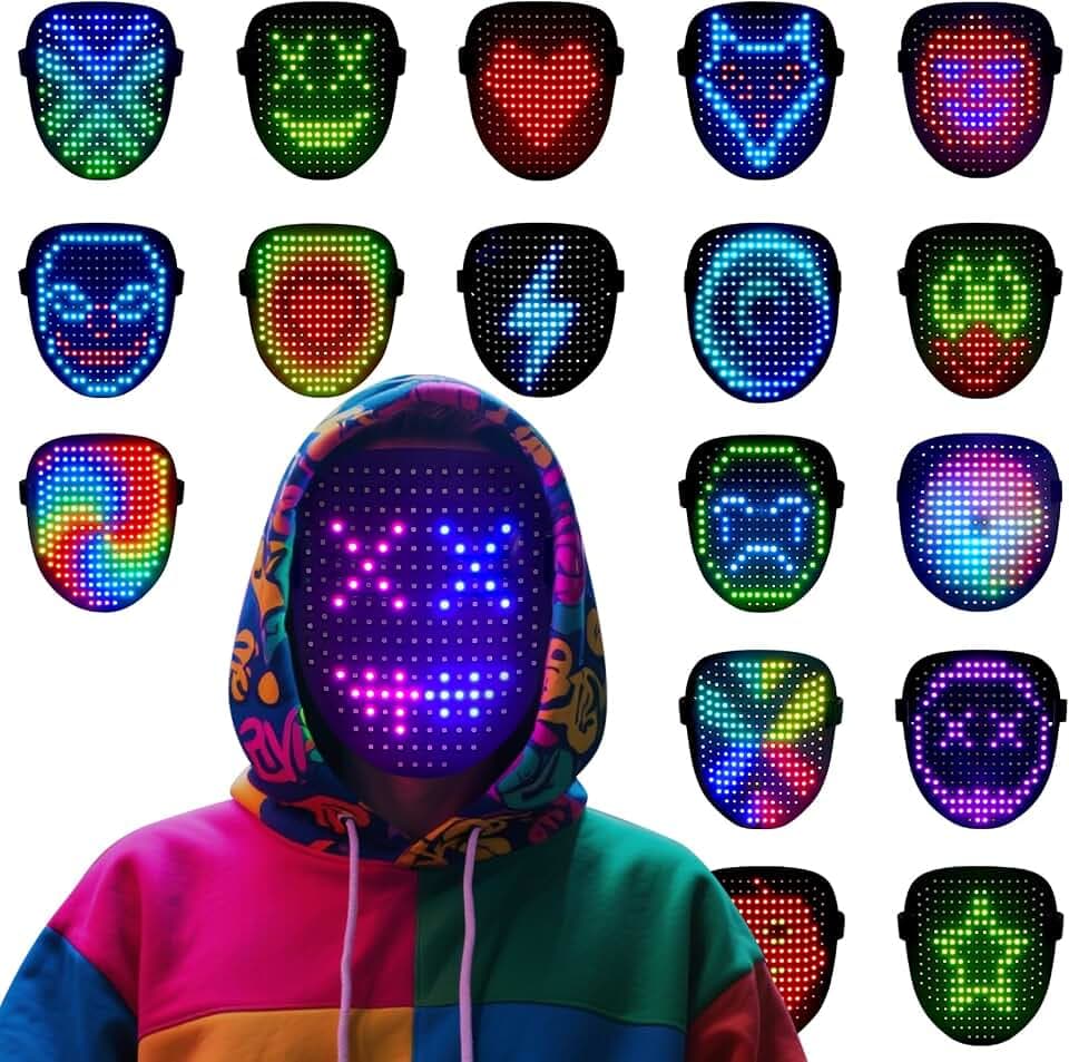 arscniek LED Light Up Mask Gesture Control Halloween Costume for Teens Kids