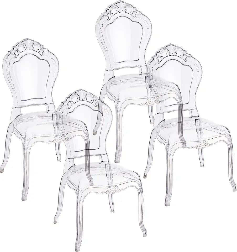 Baroni Home Set aus 4 transparenten Polycarbonat-Stühlen, Elegantes stapelbares und wasserdichtes Design für Wohnzimmer, Esszimmer, Schlafzimmer, 48X46X98, Smerli