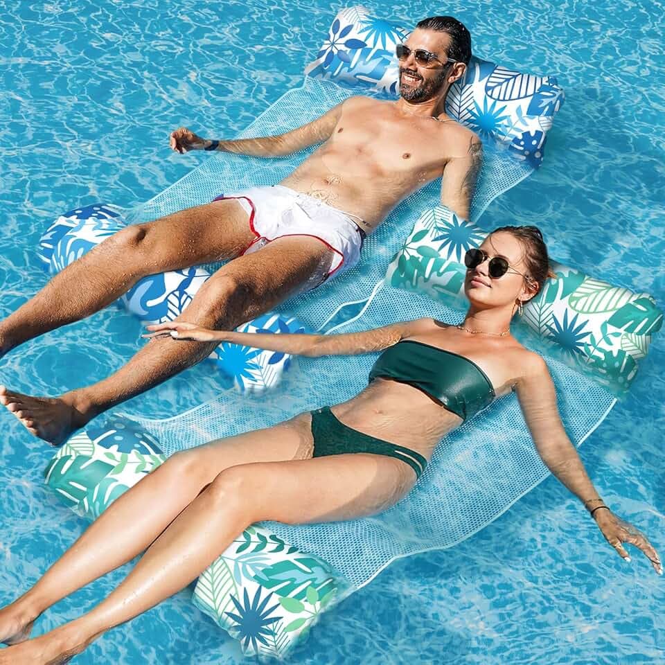 Elidepe Luftmatratze Pool, XL Pool Spielzeug Luftmatratze Wasser, 2 Stück PoolZubehör Spaß Erwachsene, 4 in 1 Wasserspielzeug Wasserhängematte