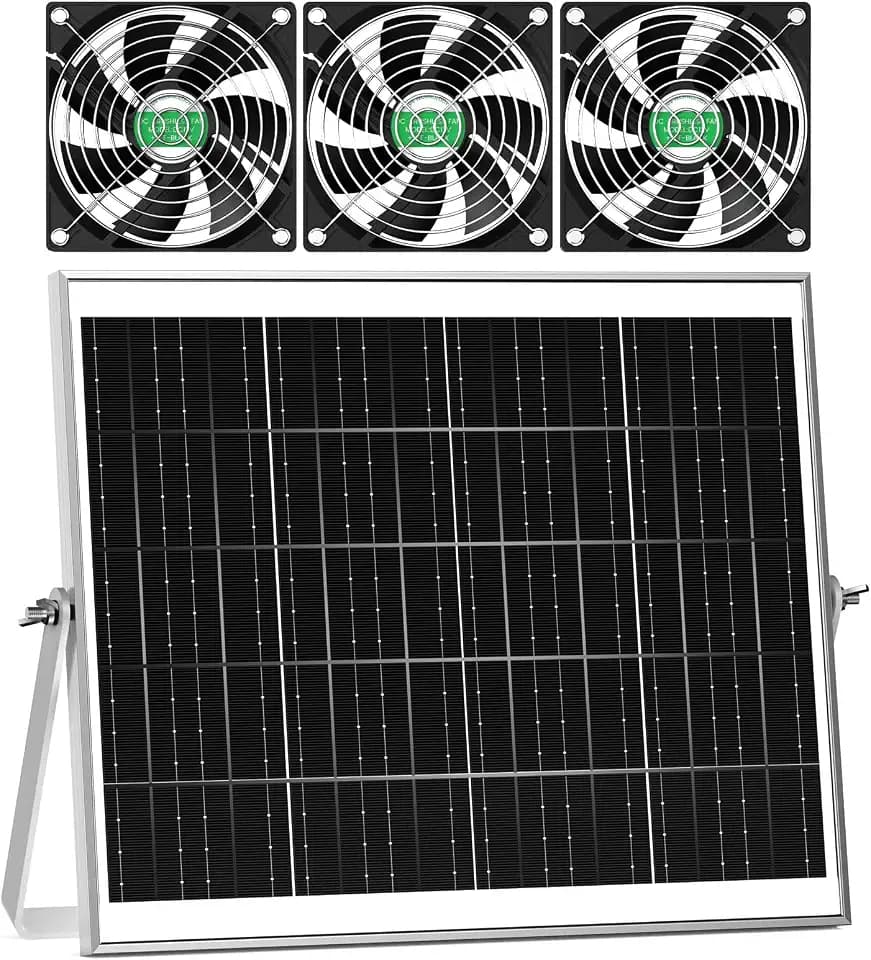 Solar Greenhouse Fan 3 Kit, 30W Large Solar Powered Exhaust and Intake Fan Outdoor Waterproof, Strong Airflow, 16.5ft Cord, for Chicken Coop Shed Air Ventilation and Circulation, No Battery