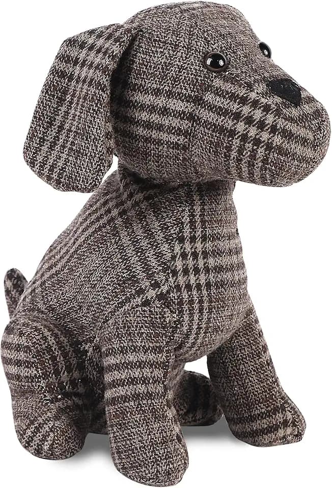Cute Decorative Door Stopper for Home and Office Floor Door Stops, Fabric Animal Weighted Heavy Wall Protectors, Plaid Dog