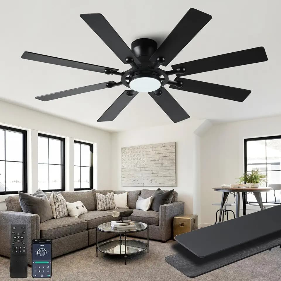 Ceiling Fans with Lights, 54 inch Low Profile Ceiling Fan with Light and Remote Control, Flush Mount Ceiling Fan for Bedroom, Living Room, Reversible, 3CCT, Dimmable, Noiseless DC Motor, Black