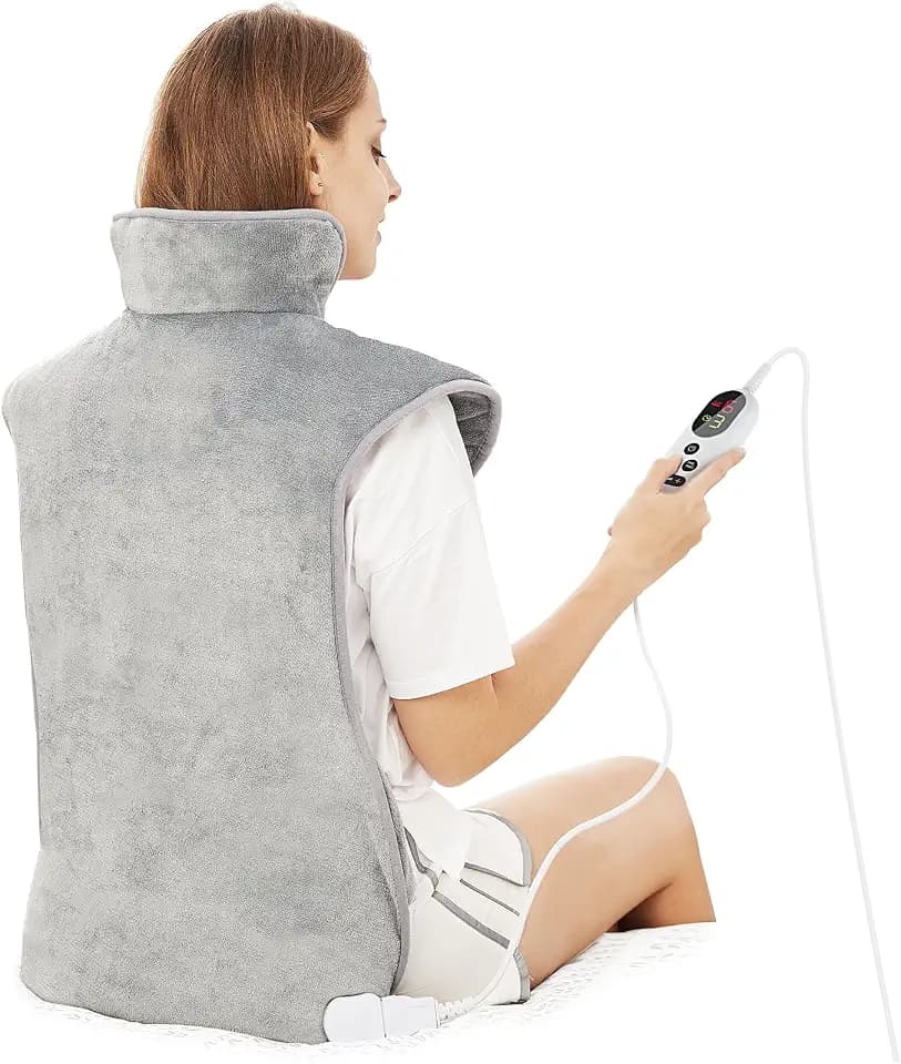 Heizkissen für Rücken Schulter Nacken 60x100cm Wärmekissen mit Abschaltautomatik, Schnelle Erwärmung, mit Taillenriemen, Rückenwärmer Heizdecke 6 Heizstufen, Auto-OFF-Timer, Flanellmaterial, Waschbar