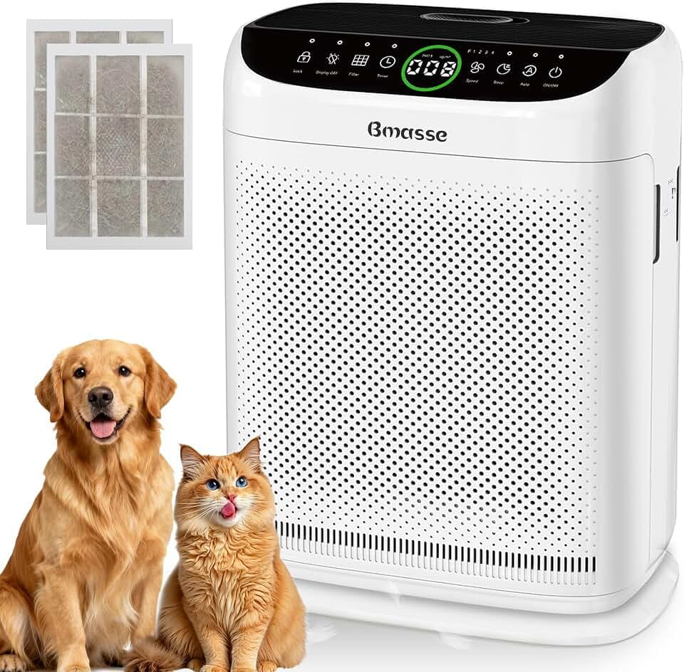 Air Purifiers for Home Pets Large Room Up to 3000 Ft²,HEPA Air Cleaner with Washable Double-Side Filter, PM2.5 Air Quality Monitor,15dB Sleep Mode for Bedroom Odor Dust Pollen,White