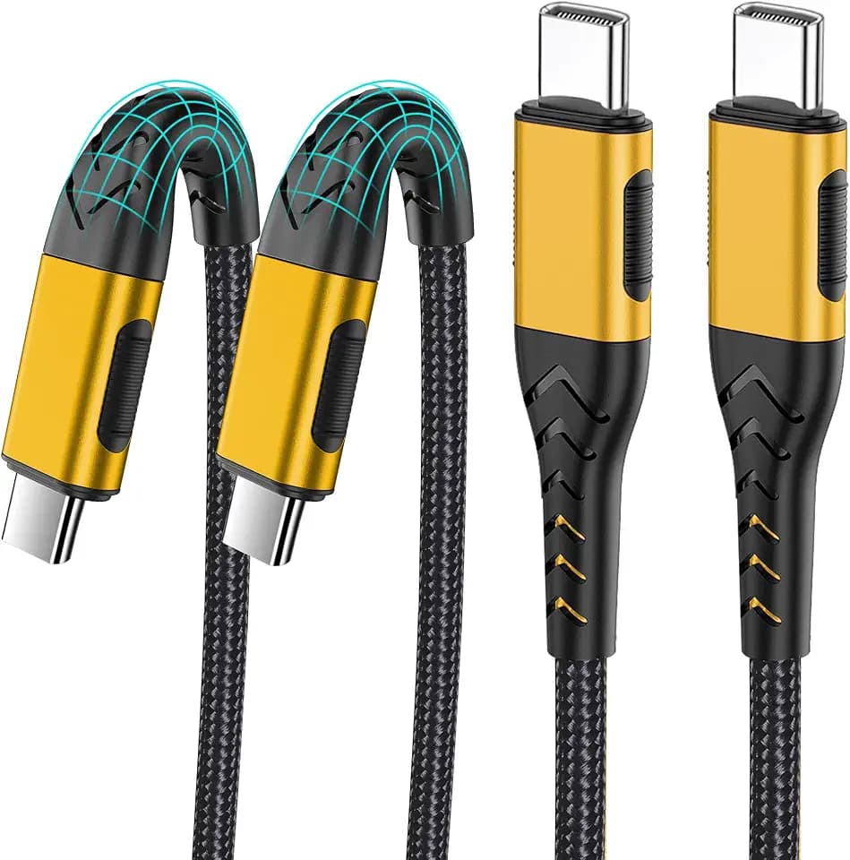 Durcord USB C to USB C Cable, 2Pack 100W 10ft USB C Charger Cable Fast Charging for Android/Phone/Pad, Type C to Type C Charger Braided USB Cable Compatible with Phone 16/15 Pro Plus Max Gold