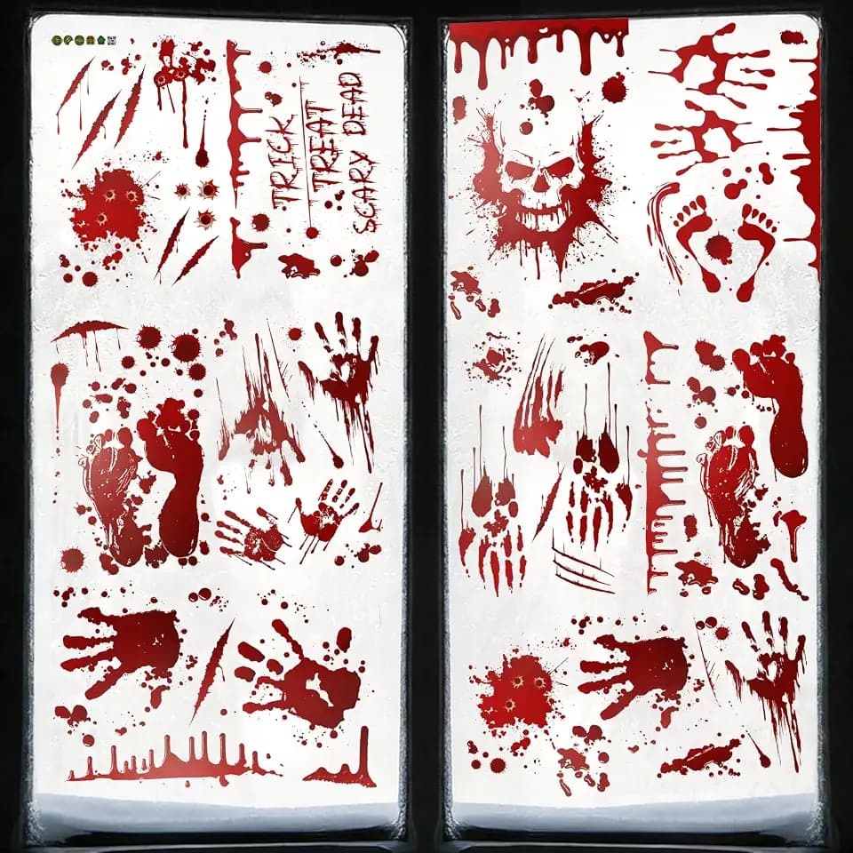 9 Sheets Bloody Handprint & Footprint Halloween Window Clings Stickers