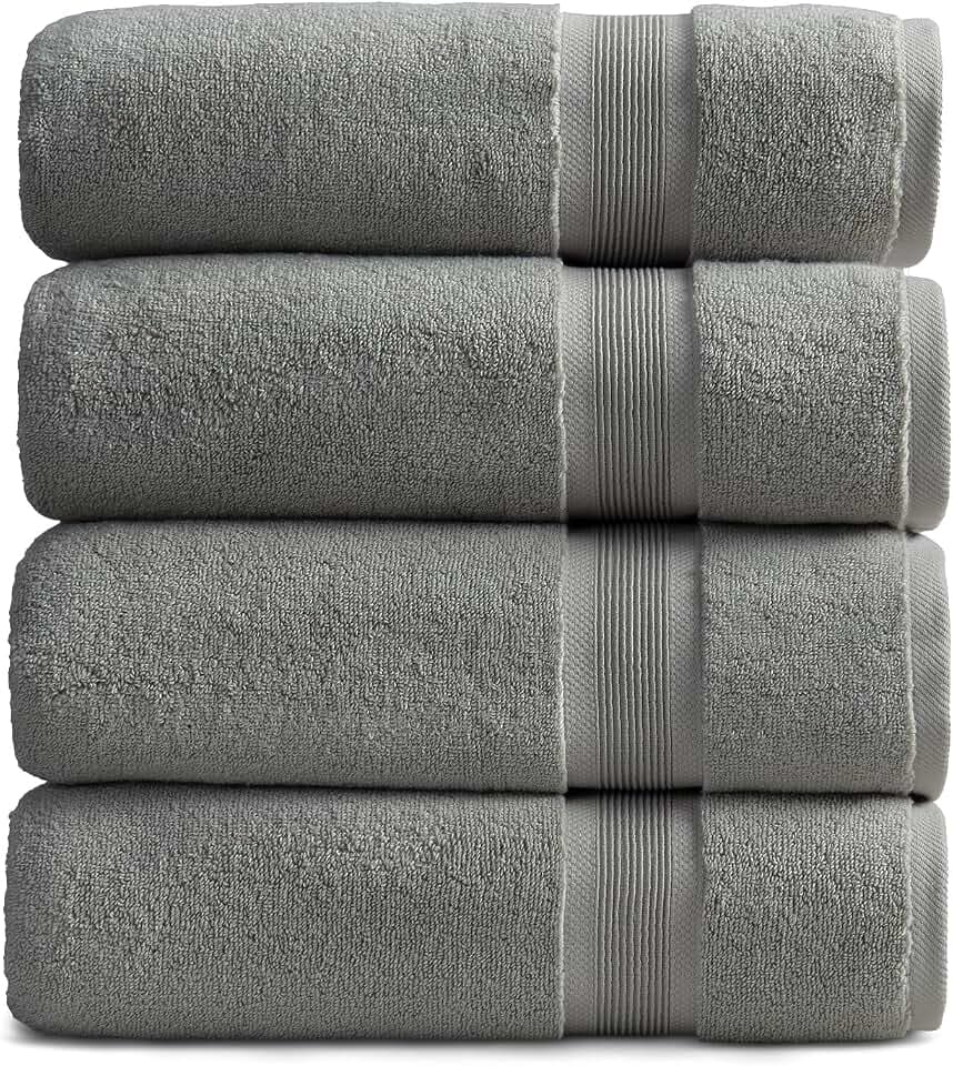 Springtree Home Luxury Bamboo Rayon Bath Towel Set | 4-Pack | Carbon Grey