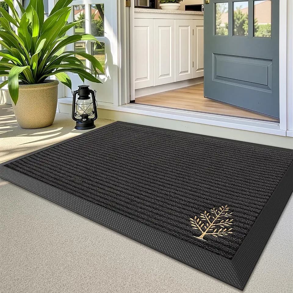 LUMI Outside Welcome Door Mat 20x32, Non-Slip Heavy Duty Dirt Trapper, Grey