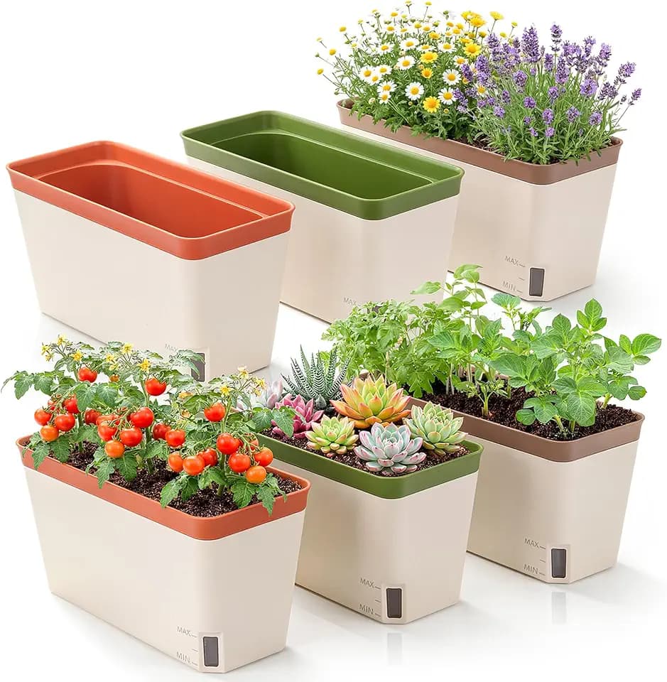 Rectangular Windowsill Planter, Self Watering Pots for Indoor Plants, 6 set