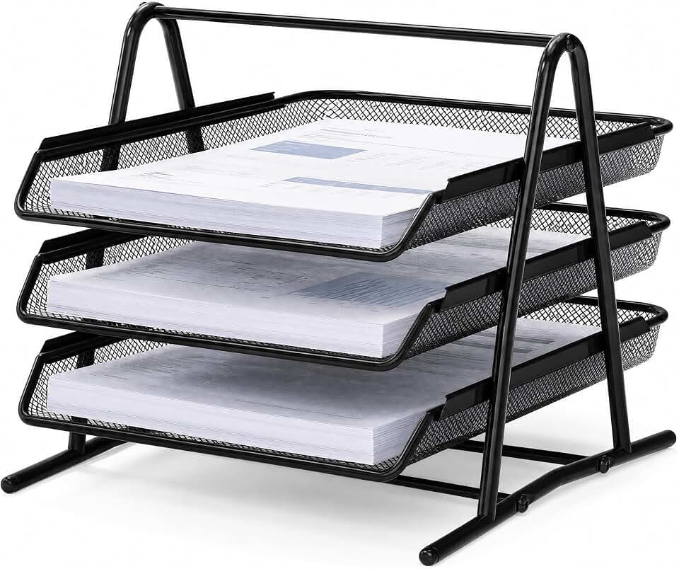 Conipa 1 Dokumentenablage aus Metall Schwarz – 3 Fächer Mesh Briefablage für A4 Dokumente – Schreibtisch Organizer & Papierablage für Büro, Home Office & Schule
