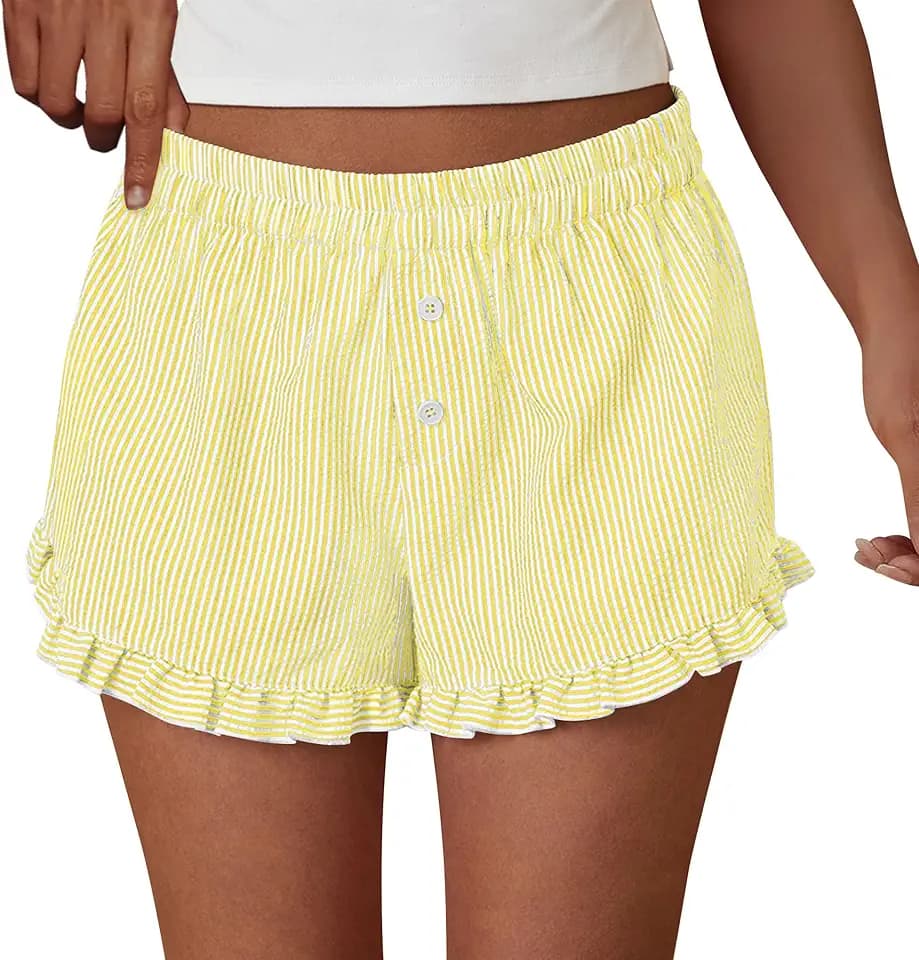 PRETTYGARDEN Womens Boxer Shorts Striped Gingham Ruffle Pajama Bottoms