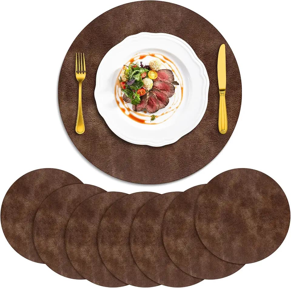 ADRIMER Round Placemats Set of 8, Heat Resistant 13 Inch, Brown