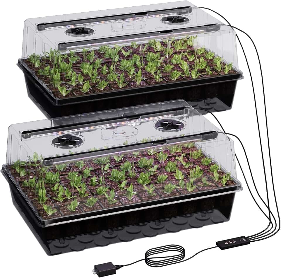 Patigrow 120-Cell Self-Watering Seed Starter Tray with Grow Light, Seed Starter Kit with 4.07” Humidity Dome, Indoor Seedling Starter Tray, Seed Starting Trays for Plant Germination, Seeds Growing