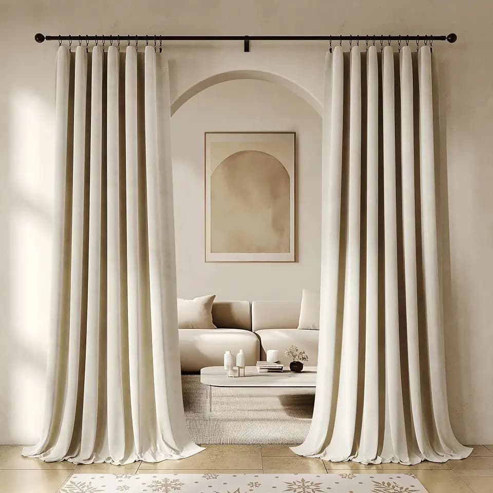 Beauoop Beige Velvet Curtains for Bedroom Living Room 52x108 2 Panels