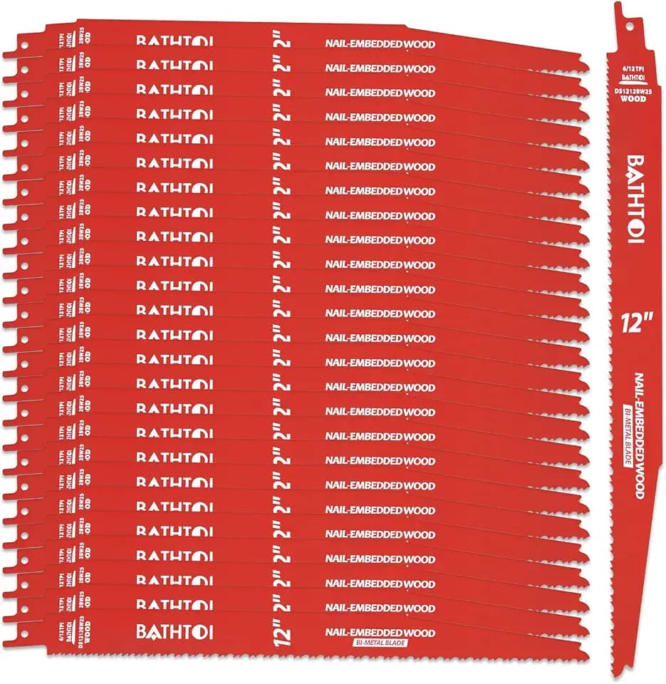 25 Pack 12 Inch 6/12 Tpi Reciprocating Saw Blades for Nail-Embedded Wood