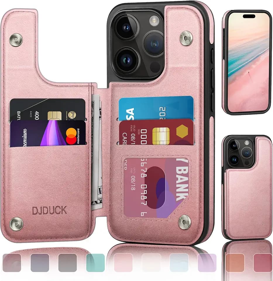 DJDUCK Designed for iPhone 16 Pro Max Case Wallet with Card Holder, [Magnetic Clasp Cover] [RFID Blocking Leather Protection] Shockproof Women Men Cases 6.9 Inch for Apple 16 Pro Max Rose Gold