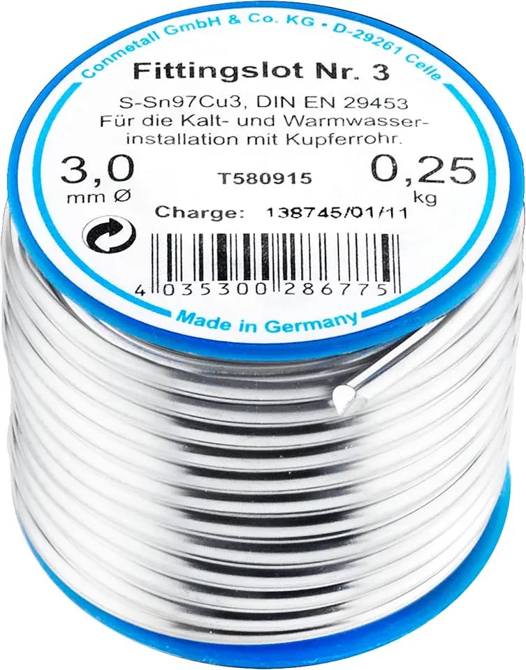 Cornat Fittingslot 250g 97% - chromfarbig - für die Kalt- & Warmwasserinstallation mit Kupferrohr - Schmelzbereich 230° C - 250° C/Lot / T580915
