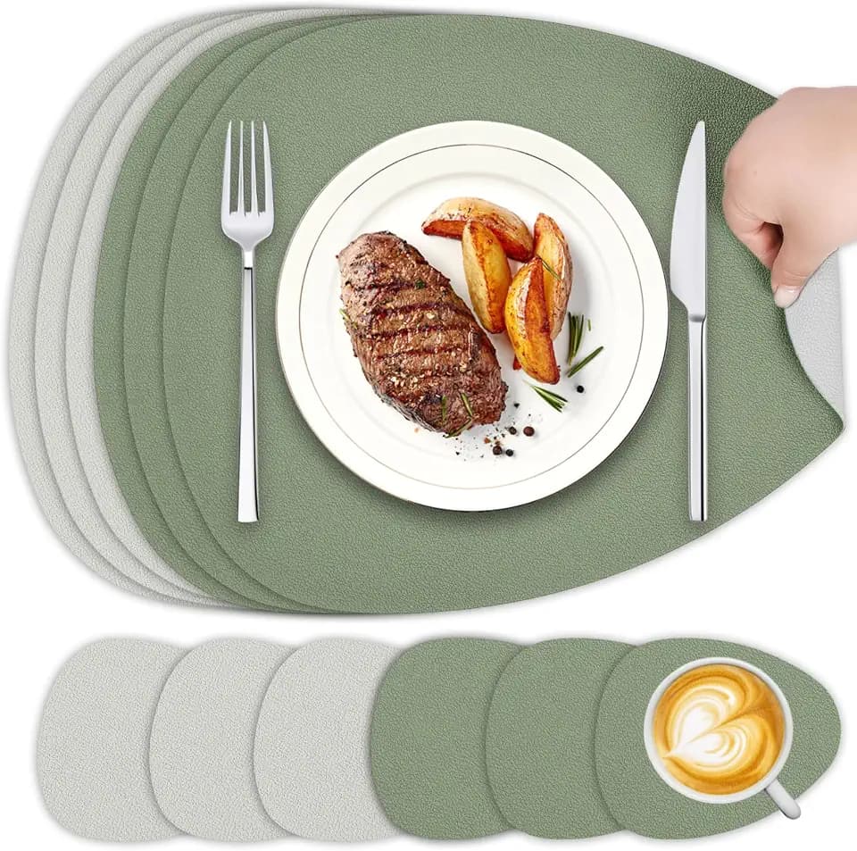 Tischset Abwaschbar&Untersetzer,Doppelseitige Oval Platzsets 6er Set