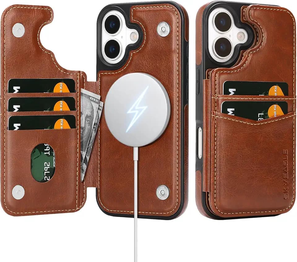 SkyEagle Compatible with MagSafe iPhone 17 Case Wallet,Brown