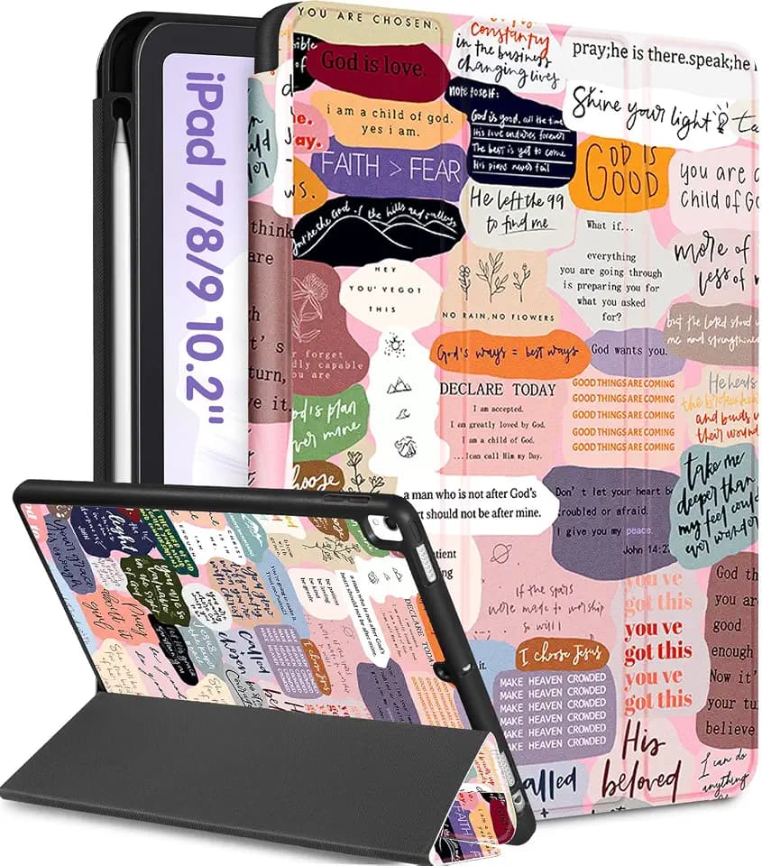 Uppuppy for iPad 9th/8th/7th Generation Case 10.2 Inch Girls Cute Kids Women Folio Smart Cover Pencil Holder Quotes Aesthetic Design Girly Kawaii Teen Unique Cases for iPad 7/8/9 Gen A2602 A2270 A2197