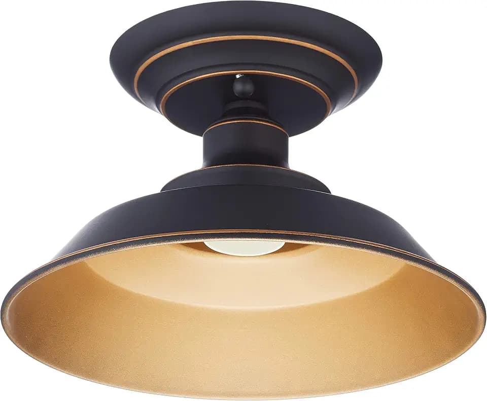 63701 Einflammige Leuchte Iron Hill, 22 cm, zur Deckenmontage von Westinghouse Lighting für Innenbereiche, Ausführung in geölter Bronze mit Akzenten